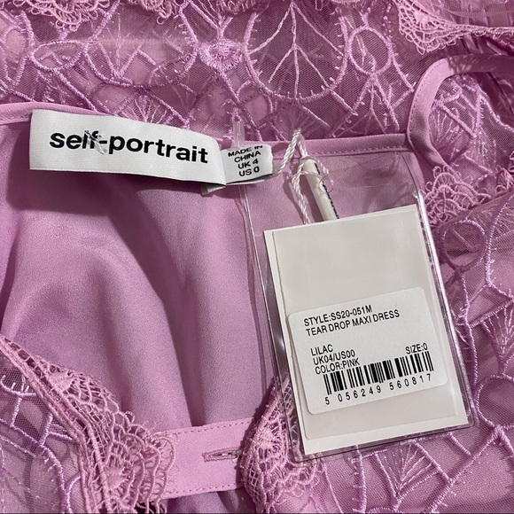 NWT Self-Portrait Tear Drop Mesh Maxi Dress Lilac Size 0 - Picture 6 of 7